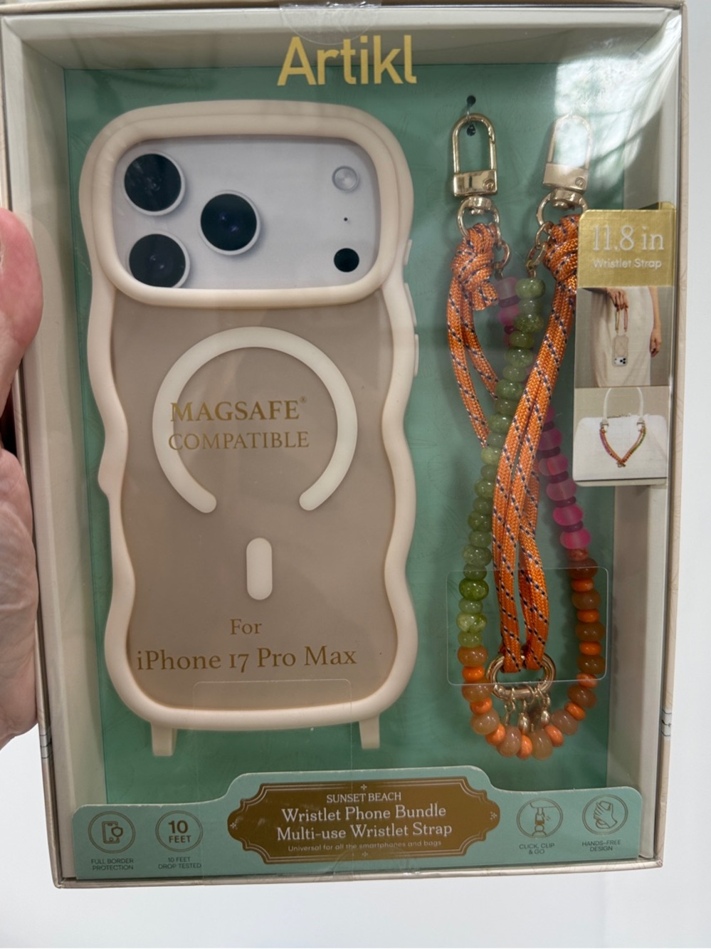 Gold-Tone Accessory Charm Case Strap with Orange and Tan Beads iPhone 17 pro max